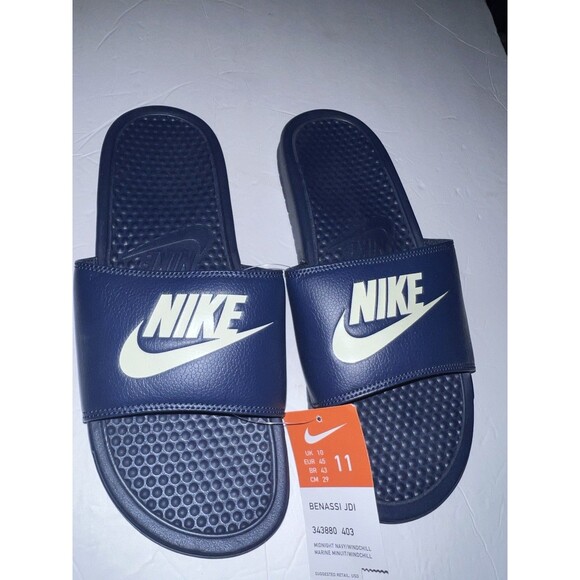 Nike Benassi Sandal Mens Sz 11 Navy Blue Slip On Slides Logo 343880-100 New - Picture 4 of 7